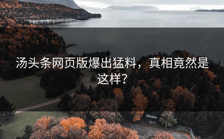 汤头条网页版爆出猛料,真相竟然是这样?
