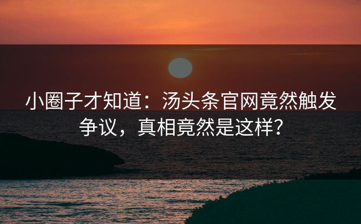 小圈子才知道：汤头条官网竟然触发争议，真相竟然是这样？
