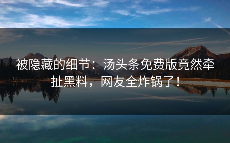 被隐藏的细节：汤头条免费版竟然牵扯黑料，网友全炸锅了！