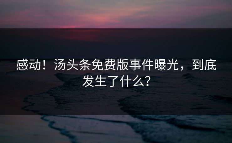 感动！汤头条免费版事件曝光，到底发生了什么？