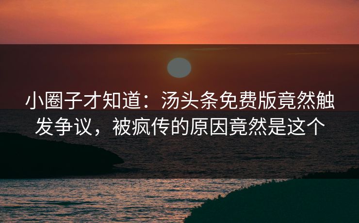 小圈子才知道：汤头条免费版竟然触发争议，被疯传的原因竟然是这个
