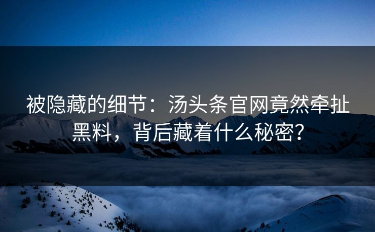被隐藏的细节：汤头条官网竟然牵扯黑料，背后藏着什么秘密？