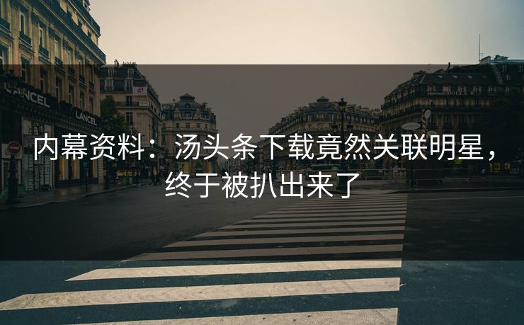 内幕资料：汤头条下载竟然关联明星，终于被扒出来了