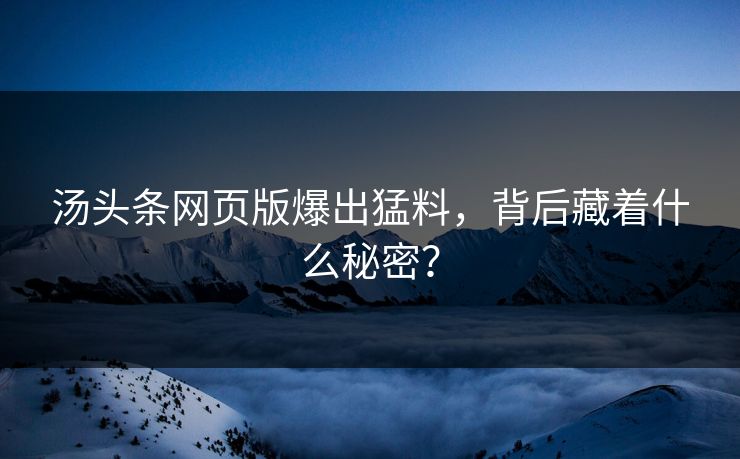 汤头条网页版爆出猛料，背后藏着什么秘密？