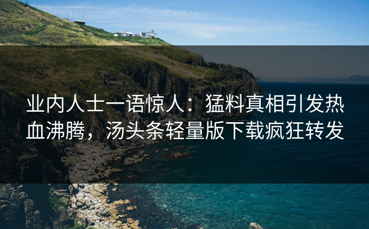 业内人士一语惊人：猛料真相引发热血沸腾，汤头条轻量版下载疯狂转发