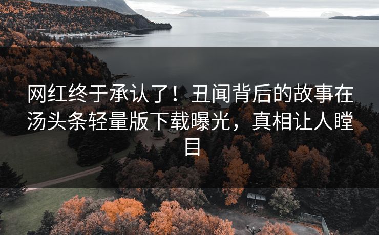 网红终于承认了！丑闻背后的故事在汤头条轻量版下载曝光，真相让人瞠目
