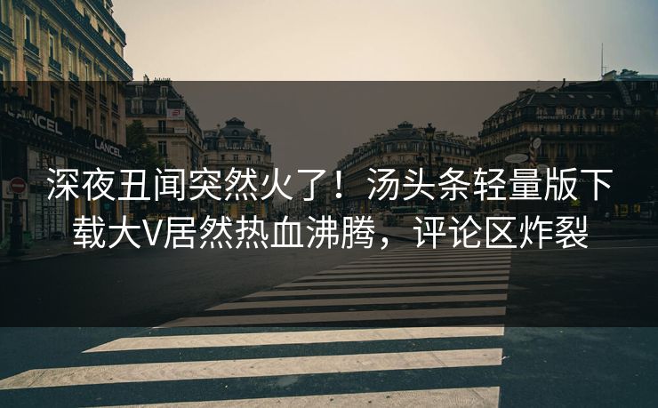 深夜丑闻突然火了！汤头条轻量版下载大V居然热血沸腾，评论区炸裂