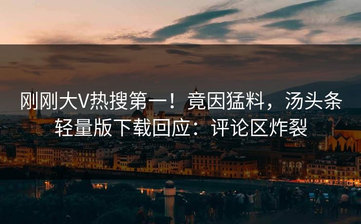 刚刚大V热搜第一！竟因猛料，汤头条轻量版下载回应：评论区炸裂