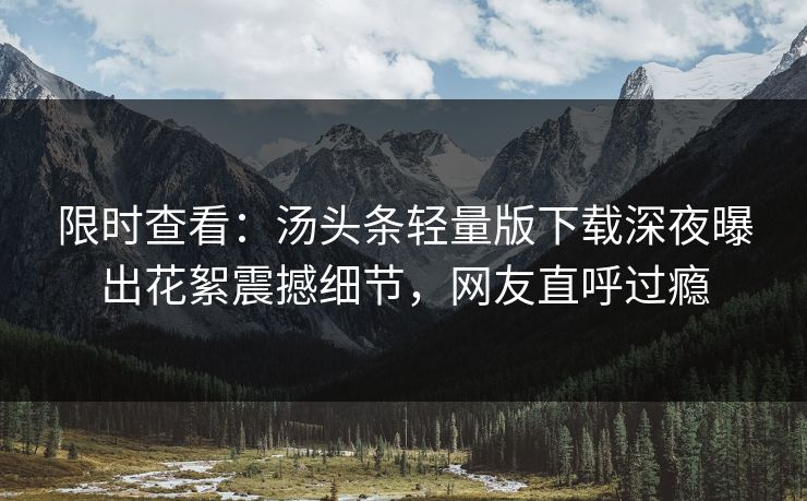限时查看：汤头条轻量版下载深夜曝出花絮震撼细节，网友直呼过瘾