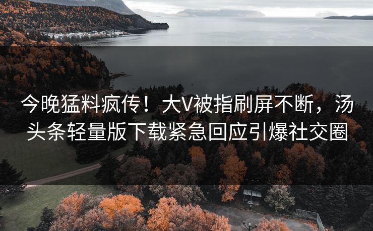 今晚猛料疯传！大V被指刷屏不断，汤头条轻量版下载紧急回应引爆社交圈