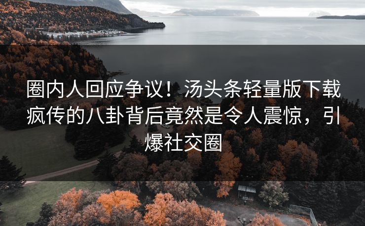 圈内人回应争议！汤头条轻量版下载疯传的八卦背后竟然是令人震惊，引爆社交圈